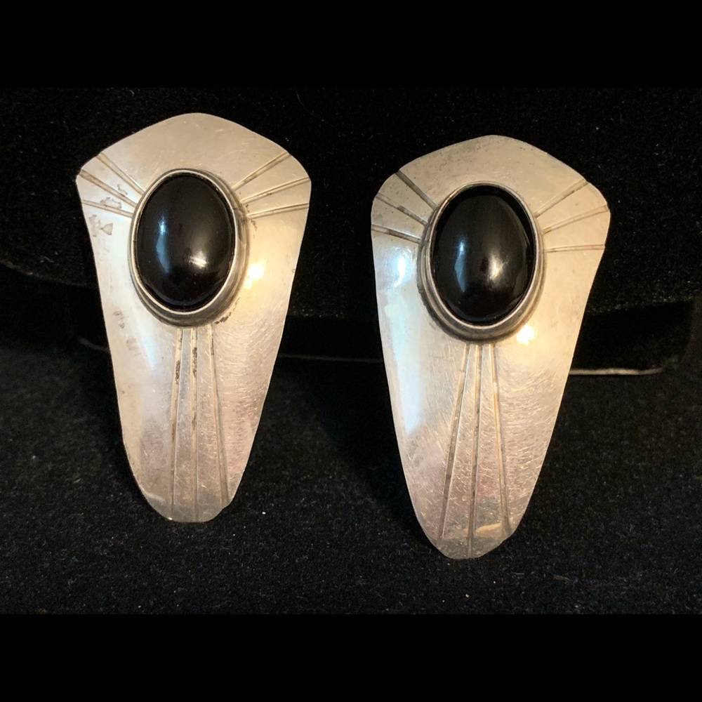 Navajo Sterling Silver Black Onyx ClipOn Earrings
